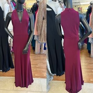 Christina Wu stretch jersey mahogany burgundy long dress size 12